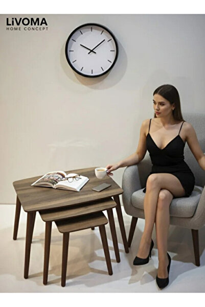 livoma home concept Vera Üçlü 3’lü Zigon Sehpa MDF Üst Tabla Ahşap Ayak Ceviz...