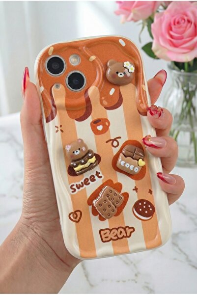 Fibaks İphone 15 Uyumlu Kılıf Tasarımlı Desenli Kamera Korumalı Ayıcık Bisküv...