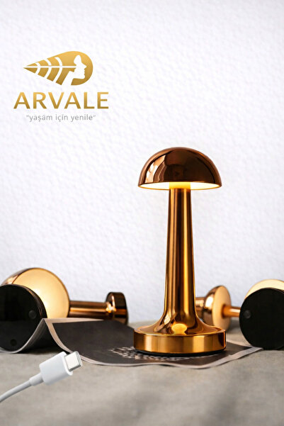 ARVALE Dokunmatik Kontrol Mantar Masa Lambası USB Type-C Şarjlı – Led Işık, 3...