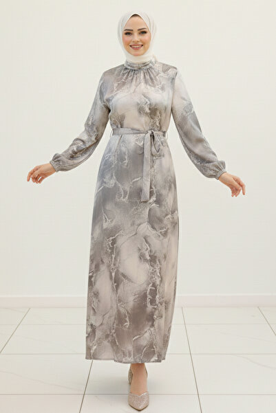 benguen Φόρεμα γκρι σατέν Hijab - Μοντέλο 3991