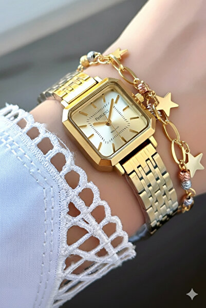 Ferrucci Milano Kare Kadran Gold Metal Kordon Kadın Kol Saati - 2 Yıl Garanti...