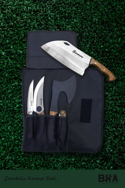 Sürmene Bıçakçı Hacı Ahmet 5 Parça Kamp Bıçağı Viking Almazan Sunum Takım Kam...