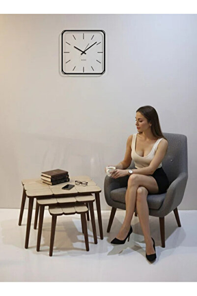 livoma home concept Petek 3’lü Zigon Sehpa MDF Üst Tabla Ahşap Ayak Meşe Renk