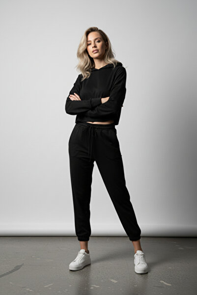 Moda Hour με κουκούλα Crop Sweatshirt Γυναικείο Σετ Φούτερ