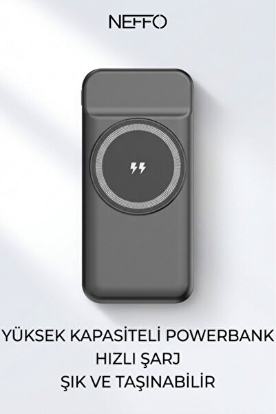 NEFFO 10000mAh MagSafe 15W Kablosuz ve 22.5W Hızlı Kablolu Şarj Destekli Manyetik Powerbank – LCD Ekranlı