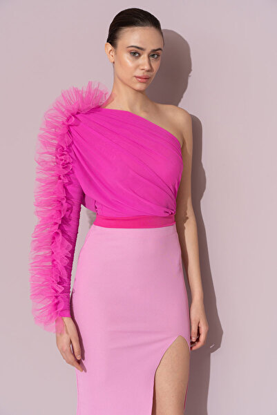 Kikiriki Yeni Fuşya Tek Kollu Fırfırlı Bluz