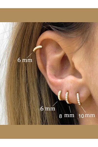 MAZEN 1 Adet Kararmaz Zirkon Taşlı Halka Kıkırdak Küpesi Tragus Helix Gold Renk