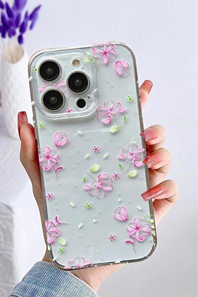 3GEN CASE İphone 14 Pro Kılıf Tatlı Çiçekler Desenli Şeffaf Silikon Kılıf