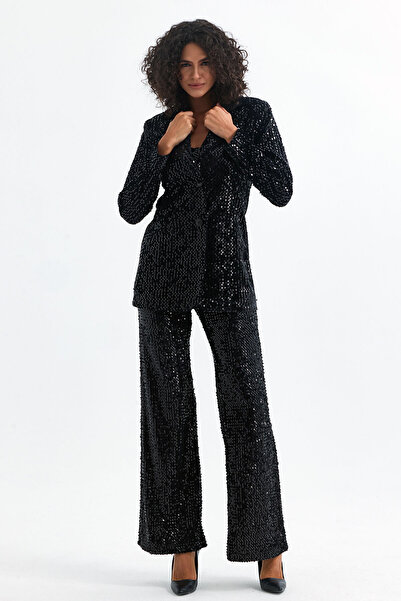 Sense Jachetă de seară căptușită cu paiete cu paiete Ckt35369 Negru Negru