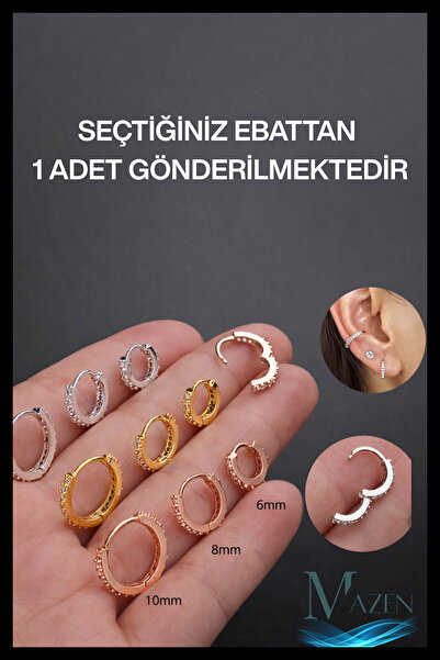 MAZEN 1 Adet Kararmaz Zirkon Taşlı Halka Kıkırdak Küpesi Tragus Helix Gold Renk