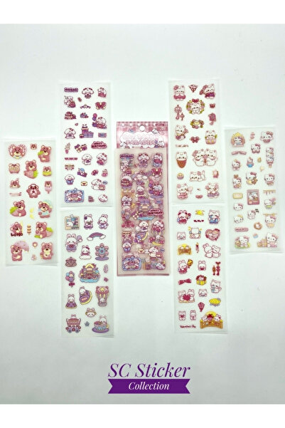 SC Sticker Collection Kawaii Pembe Kedi ve Tavşan Doğum Günü Temalı 6 Yaprak ...