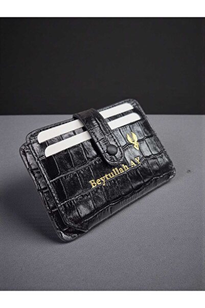 8600 Genuine Leather Snap Card Holder Custom Men's Bag with Accordion ID Compartment Black Croco