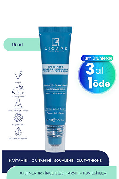 Licape Morluk ve İnce Çizgi Karşıtı, Aydınlatıcı Vitamin K + C Göz Altı Serum...