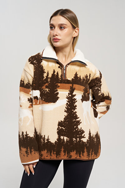 VeniLife Yarım Fermuarlı Oversize Peluş Sweatshirt