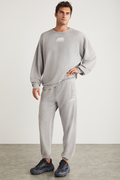 GRIMELANGE Pánská tepláková souprava Alex Pánské Knitted Crew Neck Uvolněný střih na noze s elastickým střihem