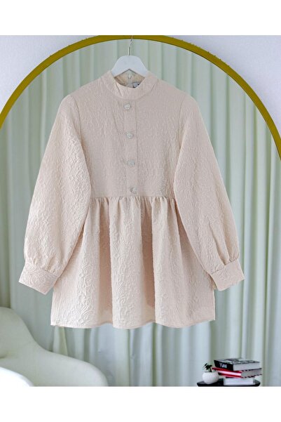 HİJABAYA Önü Taşlı Düğme Detaylı Parçalı Arkası Fermuarlı Tunik