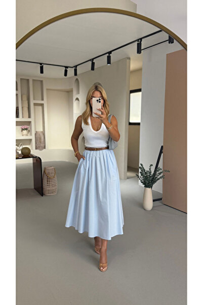 Sezgi Tekin Преміум серія Плісирована дитяча блакитна поплінова спідниця-дзві...