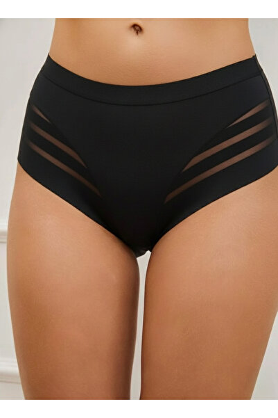 MİSTİRİK Paranto Model Semi-Transparent Tulle Detailed Gathering Women's Slip Black Color