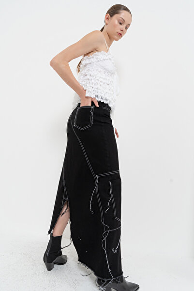 Kikiriki Black Long Denim Skirt