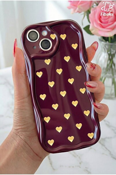 Fibaks Apple iPhone 13 Kılıf Kamera Korumalı Dalga Kenarlı Minik Sarı Kalp De...