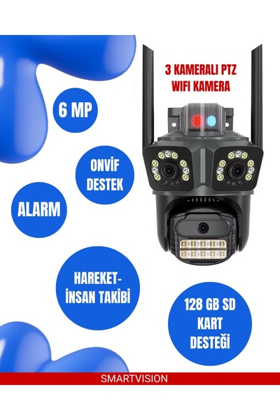 SmartVision Wifi Ptz Akıllı Yapay Zeka Destekli Alarmlı Güvenlik Kamerası