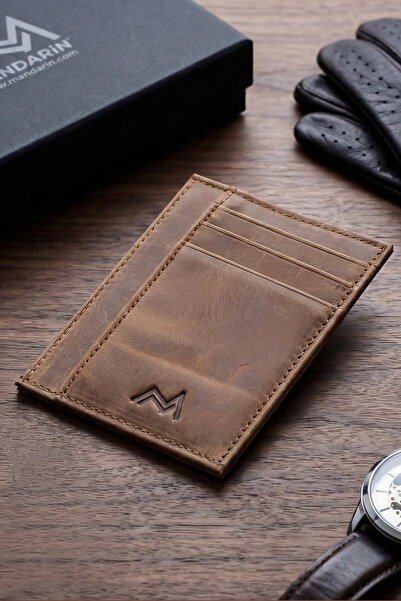 TESBİHCİBABA الماندرين| حامل بطاقات جلدي للرجال من Full Grain Crazy Lisbon، محفظة