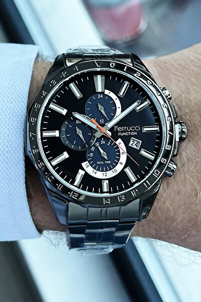 Ferrucci 3 Atm Su Geçirmez Function Erkek Kol Saati Füme Renk Çelik Kordon GF...