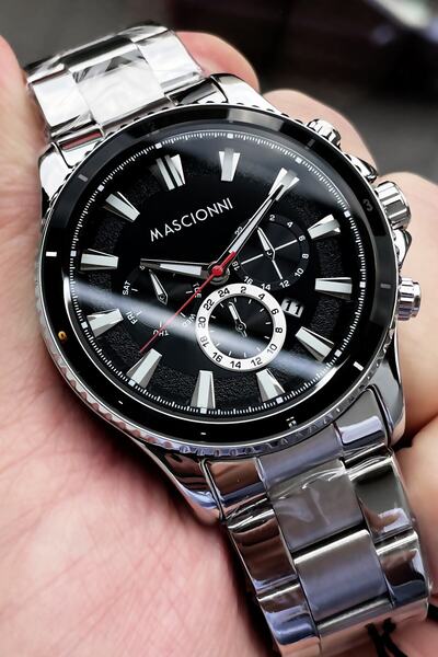 mascionni ساعة يد رجالية 3 أتم مقاومة للماء سوار فولاذي فضي اللون + حجر طبيعي...