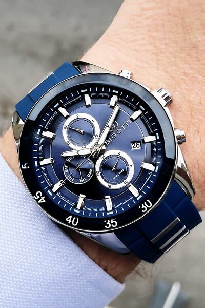 Bigotti Silicone Cord Original Men's Wristwatch 5 Atm Waterproof Navy Blue Co...