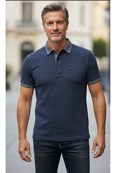 ADVANTE Slim Fit Men's T-Shirt with Polo Collar and Detailing on the Collar and Sleeves with Garnishing Inside the Collar