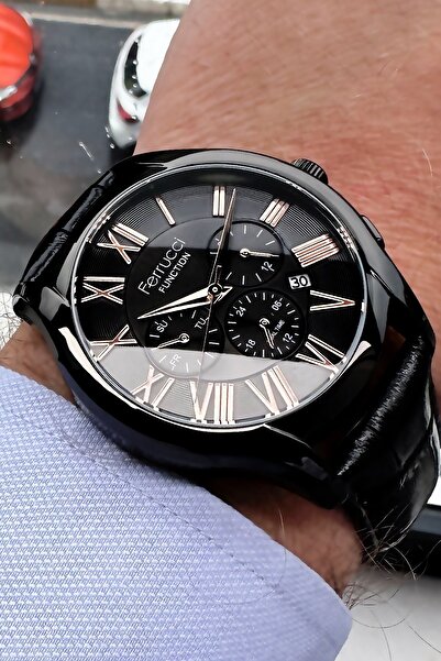 Ferrucci Erkek Kol Saati 3 Atm Su Geçirmez Siyah Renk Deri Kordon Cbk1112