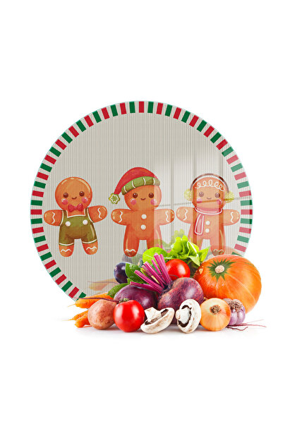 Decovetro Glass Cutting Board and Serving Tray Round Gingerbread New Year Coo...