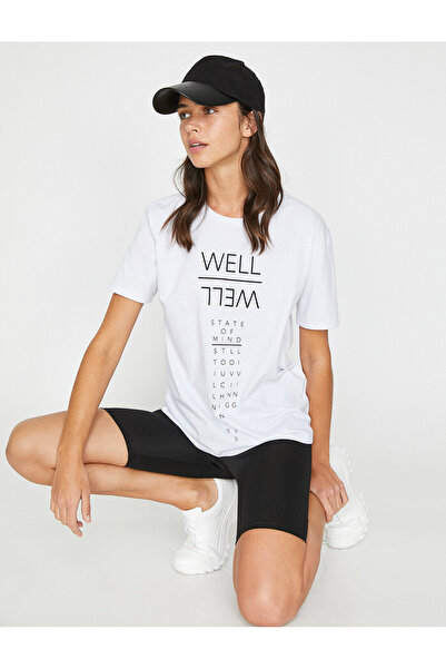 Koton Γυναικείο μπλουζάκι εκρού με λαιμόκοψη κοντό μανίκι 9YAL18761IK