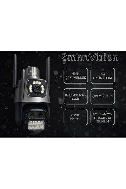 SmartVision 3 Kameralı 10x Zoomlu Çakarlı Wifi Hareket Algılama Takip Ultra H...