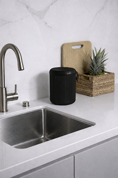 Sas Haus Lines Luxury Striped Countertop Kitchen Trash Can - Waste Bin with B...