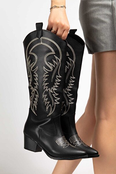 caraxes Cizme de cowboy lungi pentru femei cu broderie