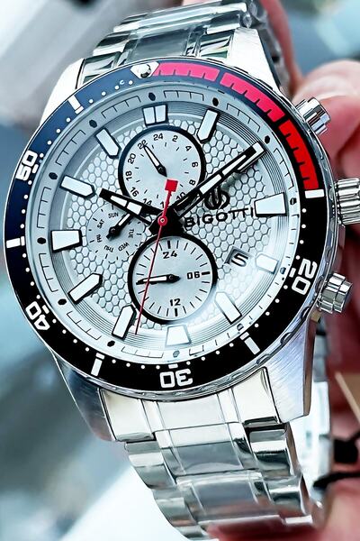 Bigotti Özel Kutulu Orijinal Erkek Kol Saati 5 Atm Su Geçirmez Gümüş Renk Bme...