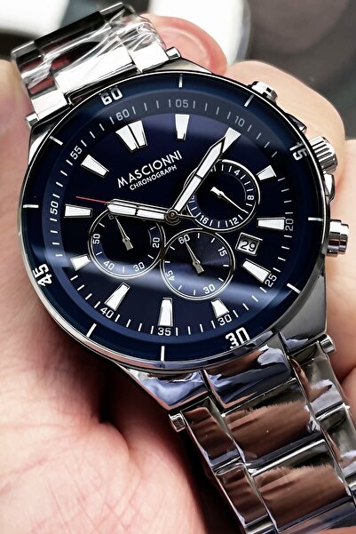 mascionni ساعة يد رجالية كرونوغراف 3 أتم مقاومة للماء سوار فولاذي فضي اللون E...