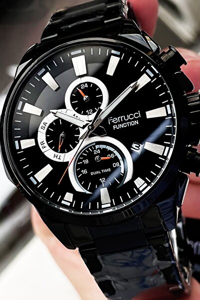 Ferrucci Function Erkek Kol Saati 3 Atm Su Geçirmez Siyah Renk Çelik Kordon F...