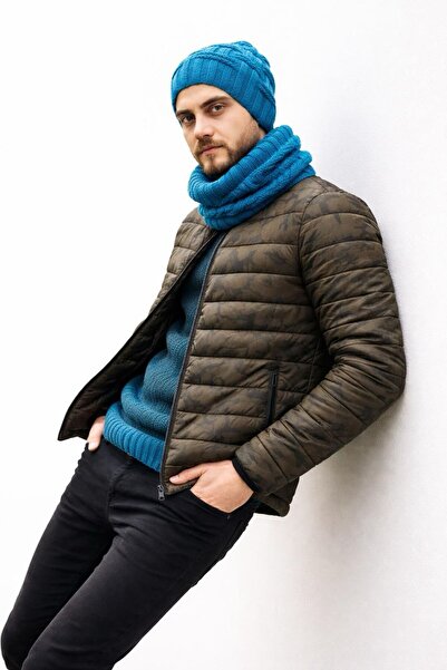 Gönülden Tasarım Hand Knitted Soft Wool Men's Beret Neck Collar Set Unisex