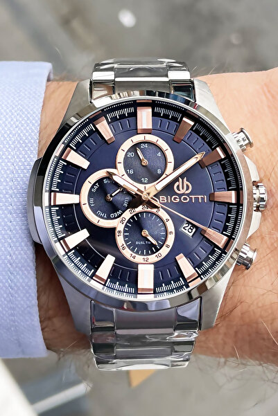 Bigotti Özel Kutulu Orijinal Erkek Kol Saati 5 ATM Su Geçirmez Gümüş Renk BME...