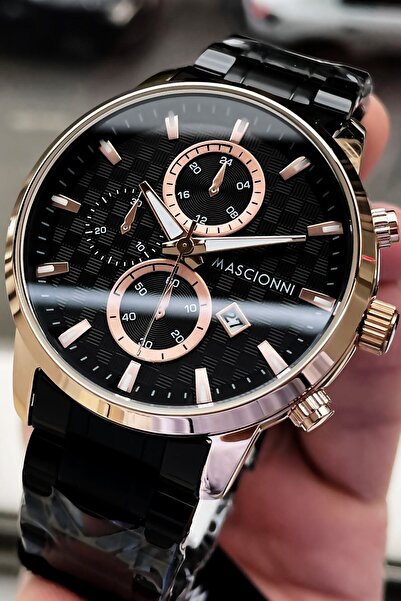 mascionni ساعة يد رجالية 3 أتم مقاومة للماء لون أسود سوار فولاذي + حجر طبيعي ...