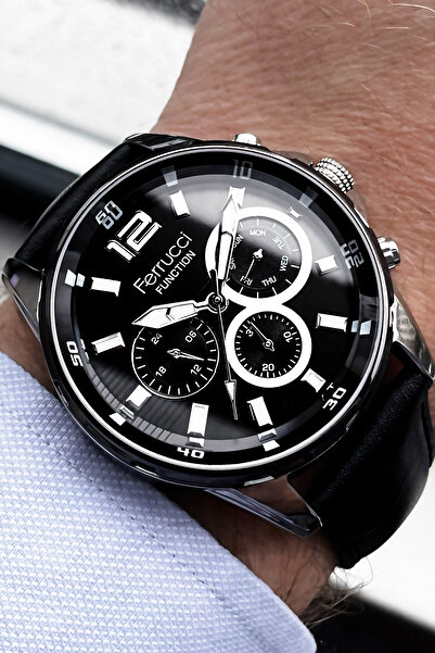 Ferrucci Function Erkek Kol Saati 3 Atm Su Geçirmez Siyah Renk Deri Kordon + ...