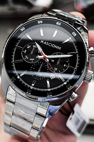 mascionni ساعة يد رجالية 3 أتم مقاومة للماء حزام فولاذي فضي اللون + حجر طبيعي