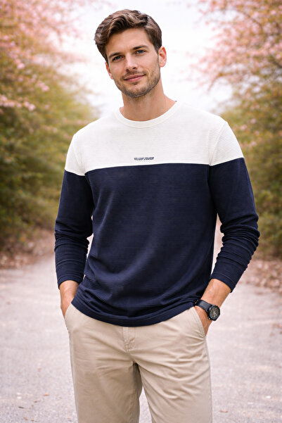 Şeritli Siyah-Beyaz Erkek Sweatshirt
