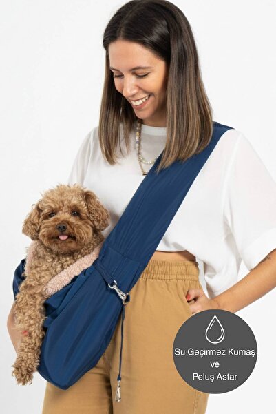 salya store Peluş astarlı indigo renk köpek ana kucağı taşıma çantası 0-8kg