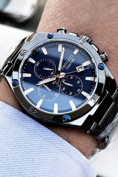 Ferrucci ساعة يد رجالية فونكشن 3 أتم مقاومة للماء بحزام فولاذي بلون مدخن Elg179