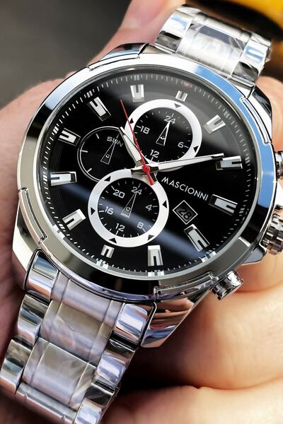mascionni ساعة يد رجالية 3 أتم مقاومة للماء سوار فولاذي فضي اللون + حجر طبيعي...