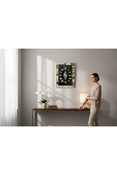 Amisos Dekor 67×48 cm Gold Çerçeveli Bronz Kenar Aynalı Siyah Orta Aynalı Dek...