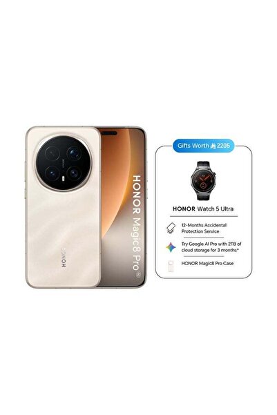 HONOR ماجيك 8 برو ثنائي الشريحة 5G ذهبي شروق الشمس، ذاكرة وصول عشوائي 12 جيجابايت، سعة تخزين 512 جيجابايت مع ساعة Watch5 Ultra - إصدار الشرق الأوسط